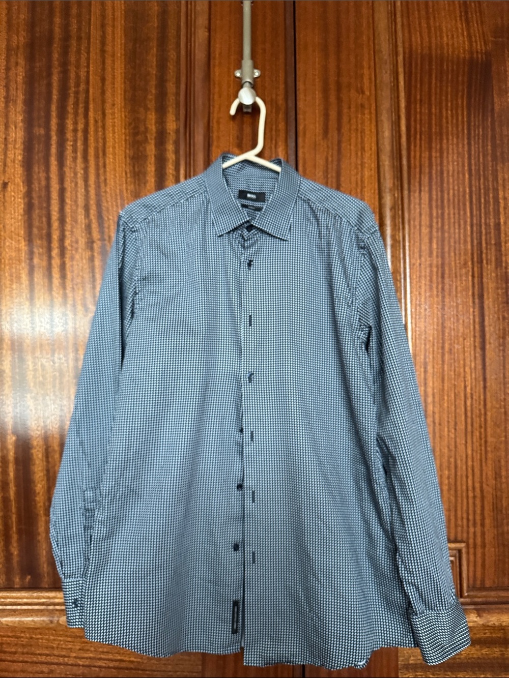 Hugo Boss Blue and White Long Sleeve Check Shirt